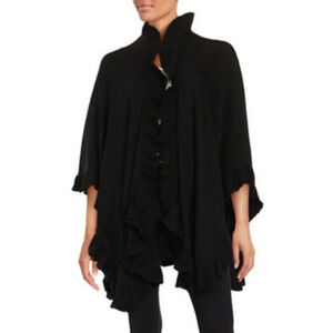 Lord &  Taylor Womens One Size Ruffle Trim Black Poncho